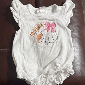 White Baby Onesie with Pink Bow and Orange Embroidery